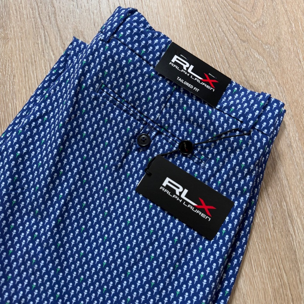 RLX Ralph Lauren Tailored Fit Golf Pants Mens 35x30 Navy Blue Golf Tee Print NWT
